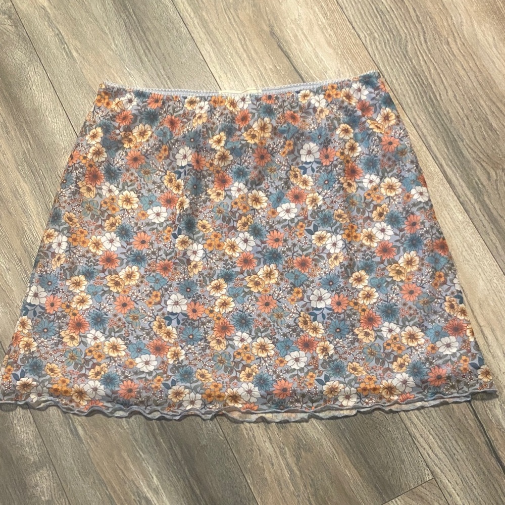 Chic Floral A-Line Skirt - Blue and Orange